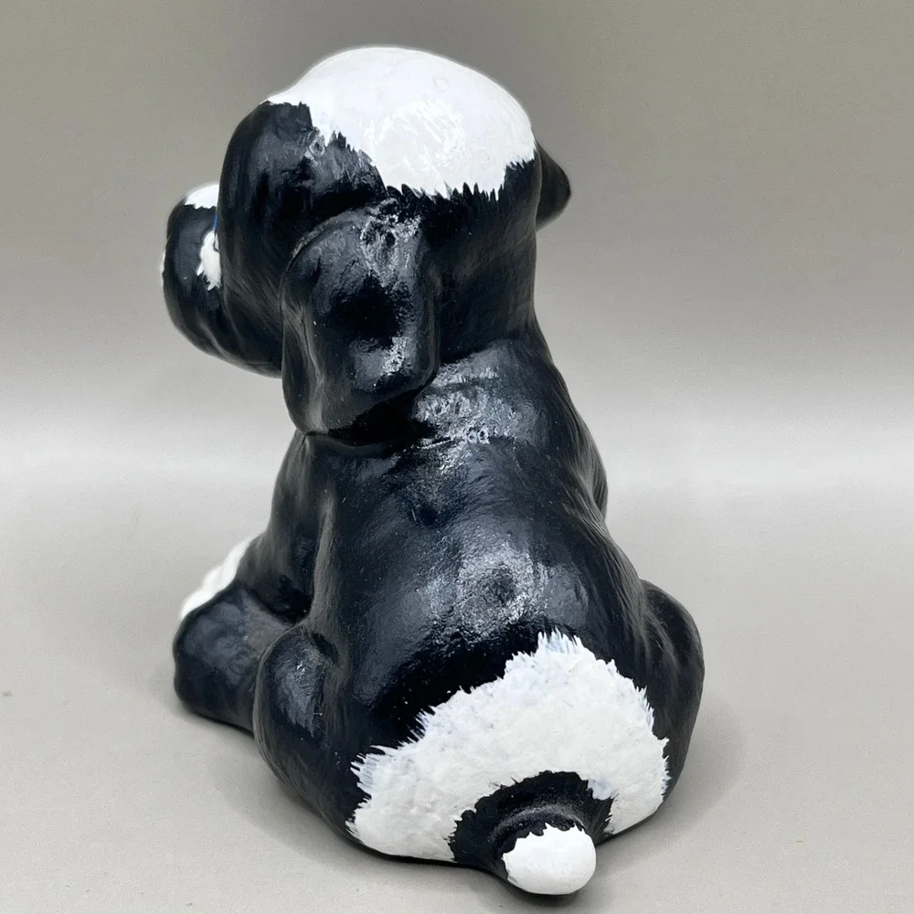 Vtg Ceramic Black & White Dog Figurine Hand Painted Pet‎ Lover 2.5
